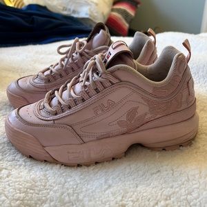 Fila leather/synthetic pink embroidered flowers